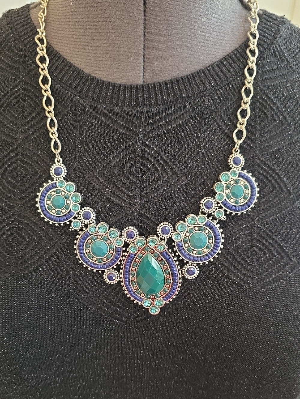 Vintage Premier Design Teal & Blue Statement Necklace